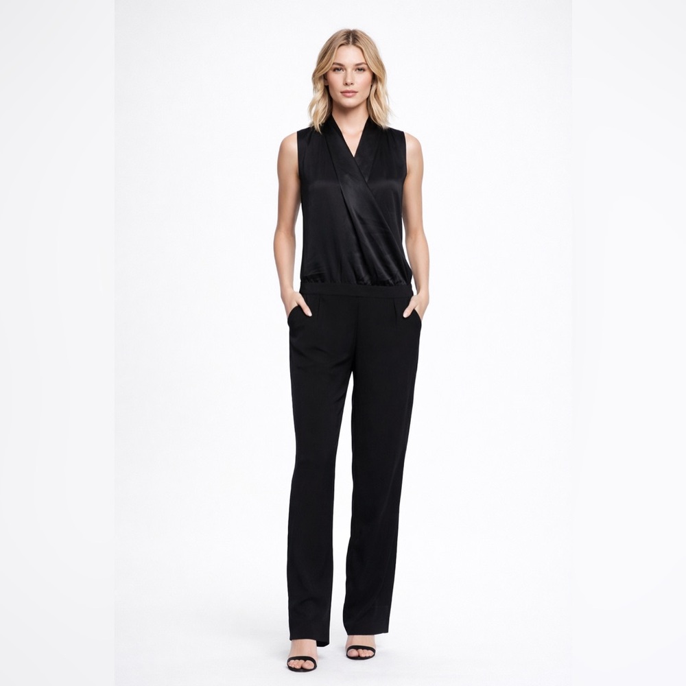 Monika Chiang Silk Jumpsuit Romper Black  V-Neck Sleeveless Size M Designer NWT